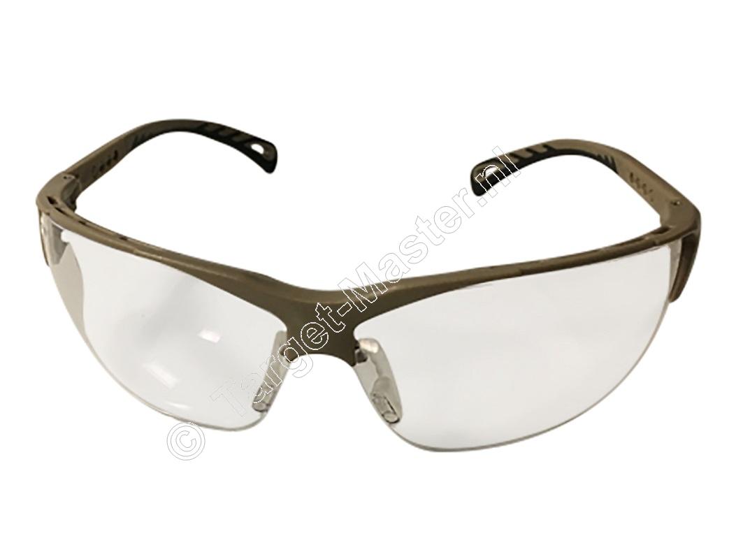 ASG Clear Lens Protective Glasses met Verstelbare Pootjes en Licht Bruin Frame